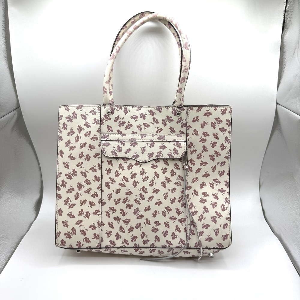 Rebecca Minkoff Tote Bag Women Large Cream Floral Saffiano Leather M.A.B. Work - Picture 1 of 14